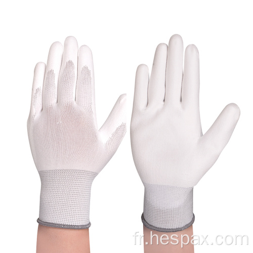 Gants de travail antistatiques enduits de polyuréthane blanc HESPAX